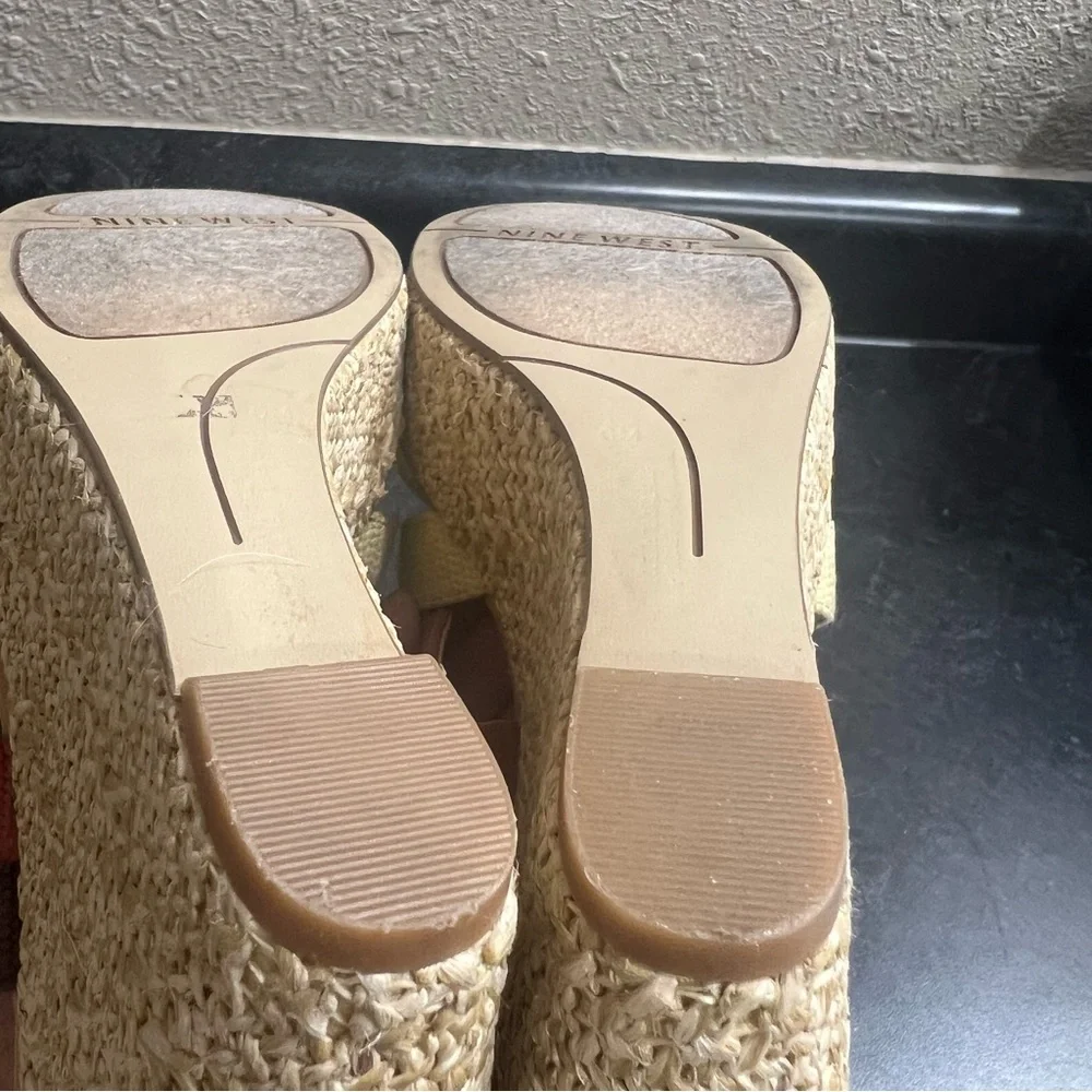 Nine West Espadrille Wedge Heel 9 Brown Pink Yellow White Strap Boho Chic Summer